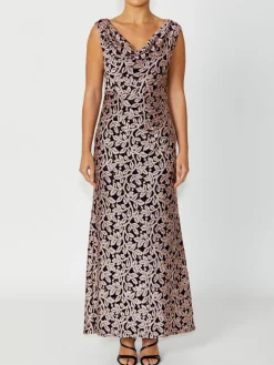 Anthea Crawford Mother Of The Bride|Floor Length Gowns<Elisa Musk Cowl Neck Gown Navy/Musk