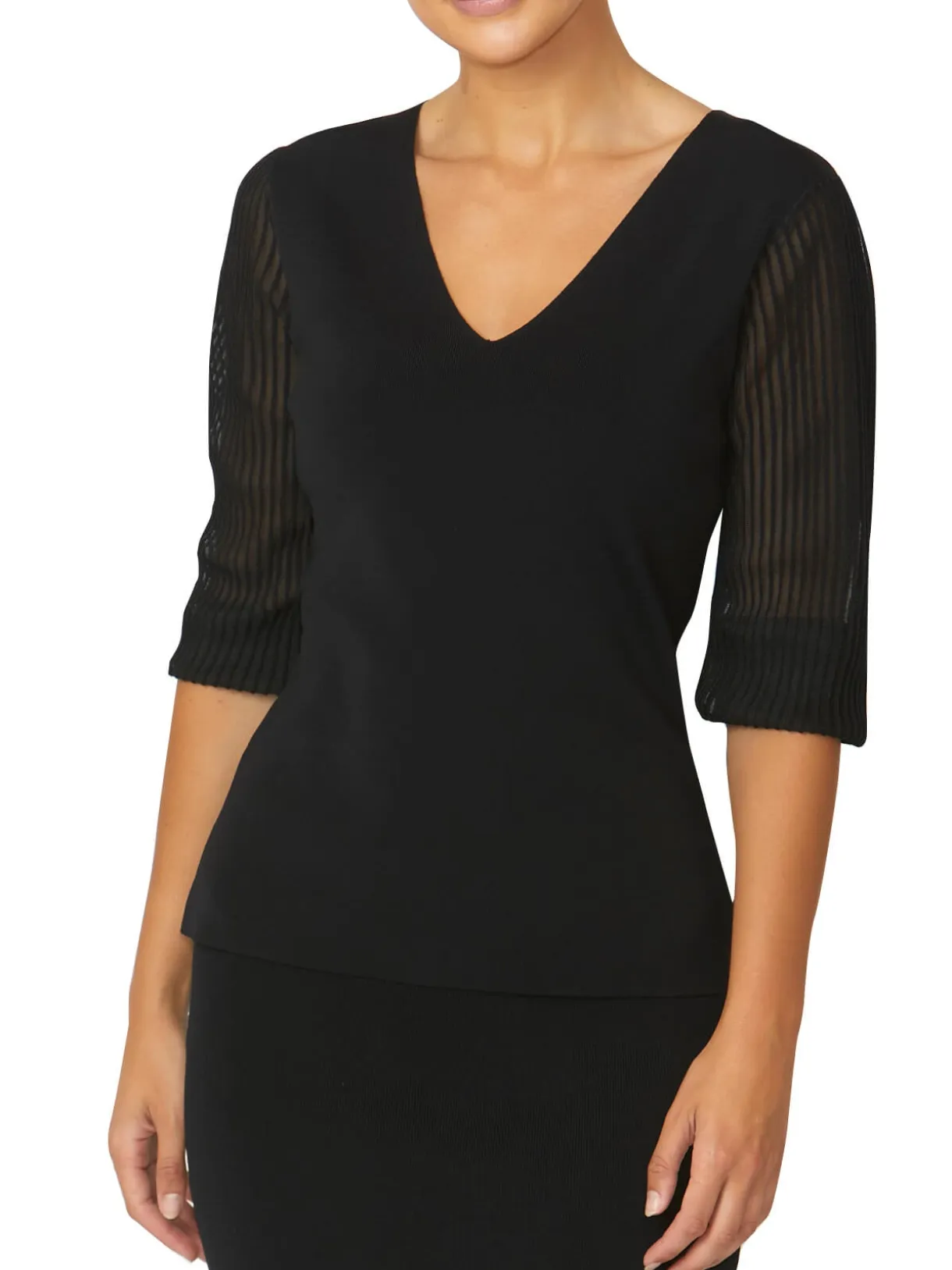 Anthea Crawford Knitwear<Emilie Sheer Sleeve Top Black
