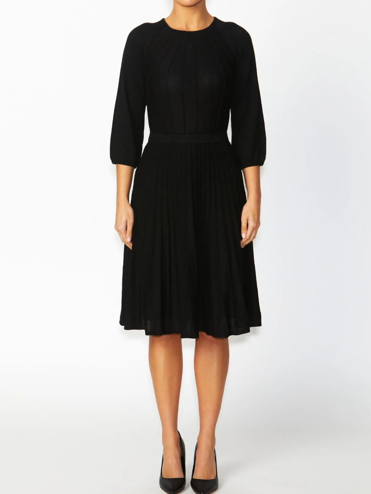 Anthea Crawford Knitwear<Pia Pleated Knit Dress Black