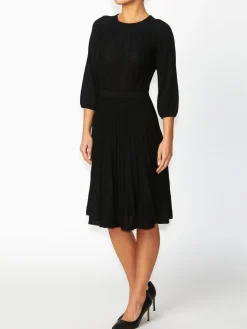 Anthea Crawford Knitwear<Pia Pleated Knit Dress Black